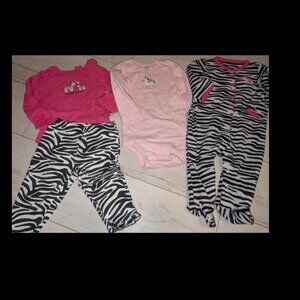 Vintage Y2K Carter's Zebra Theme Baby Girls Clothes 4pc Lot Size 9 - 12 Mos